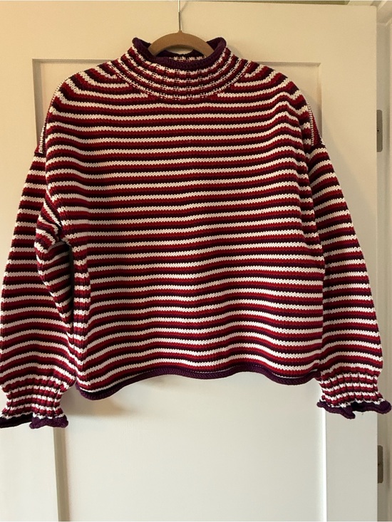 J. Crew Sweaters - J. Crew Red and White Striped Crewneck Sweater with Burgundy Trim